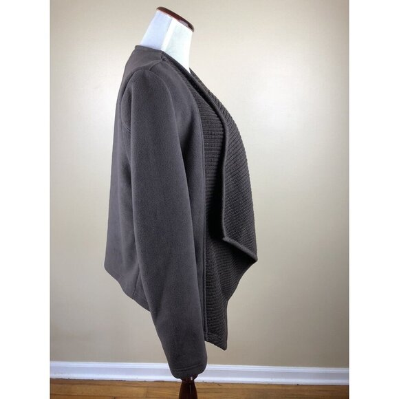 Susan Bristol Brown Open Cardigan Size Medium Fleece and Knit Cozy Layer NWT - Picture 2 of 7